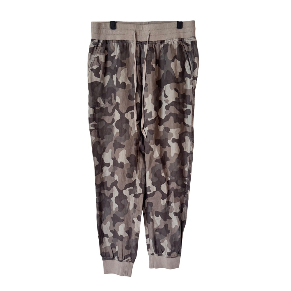 C&C California Linen Camo Joggers Taupe Grey Size M Drawstring Waist Pants
